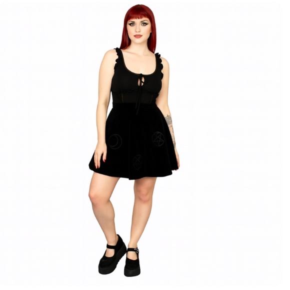 Killstar Tops - KILLSTAR Moon’s Madness Black Ruffled Bodysuit Keyhole Tie Neckline